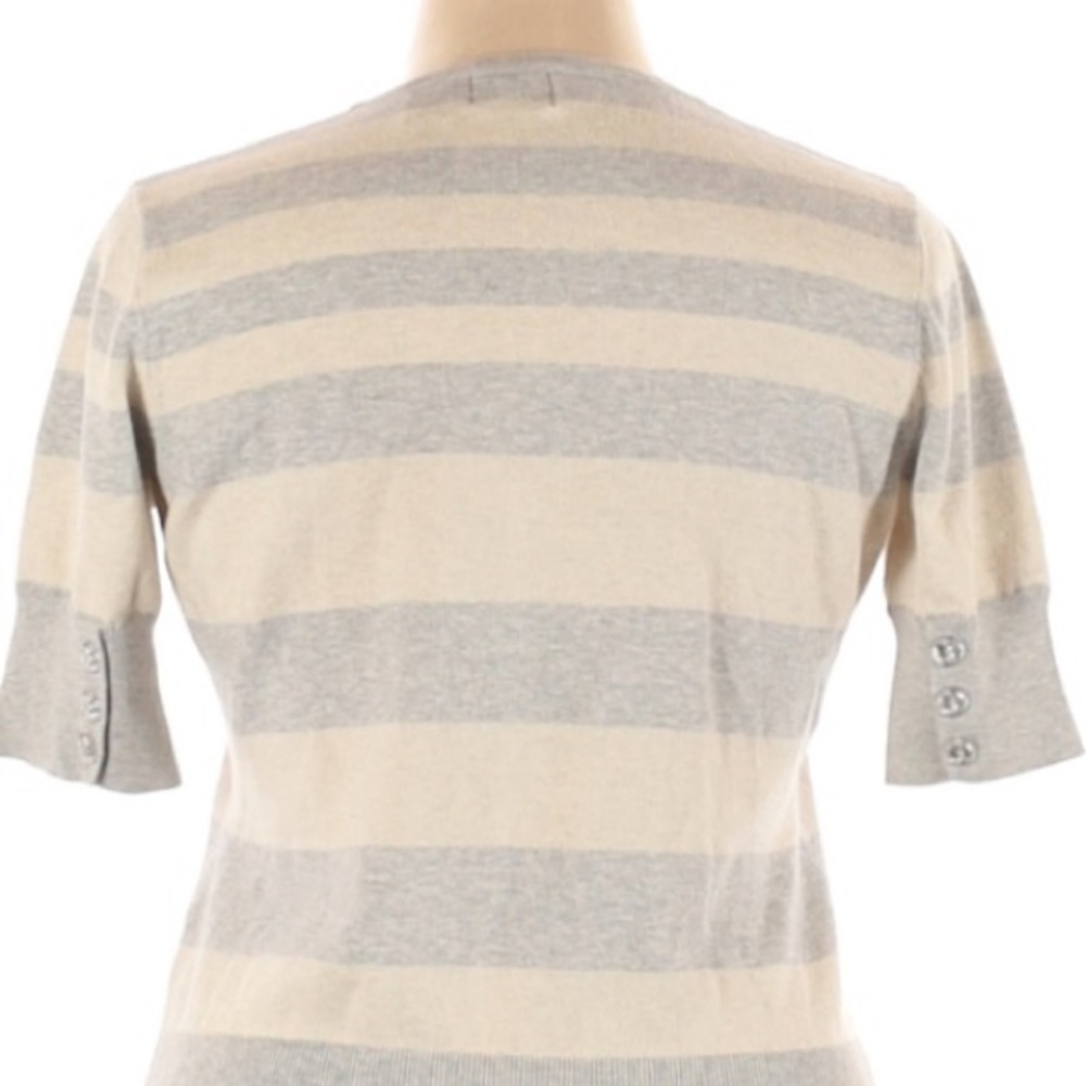Kersh | Button Up Short Sleeve Stripped Top XL Gray Cream Color Vintage - Picture 8 of 9
